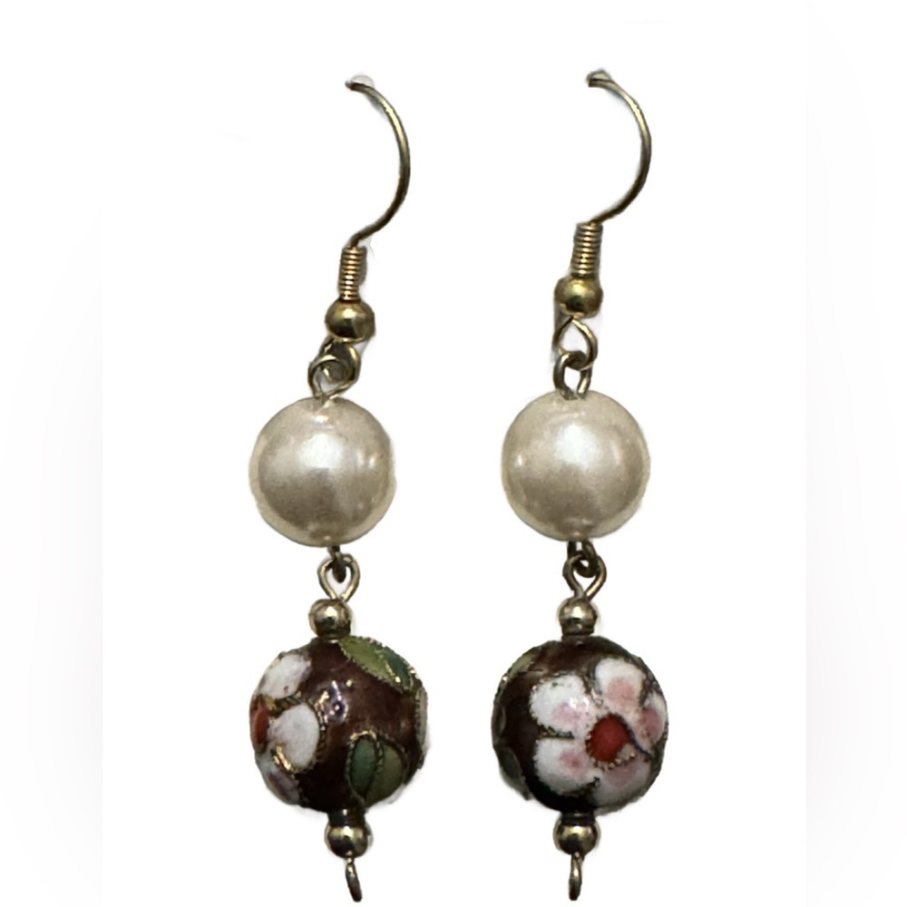 🟠 Handmade Pearl & Floral Earrings